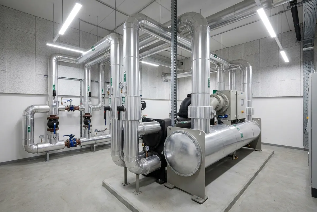 Water cooled industrial chiller in a Jakarta factory plant room